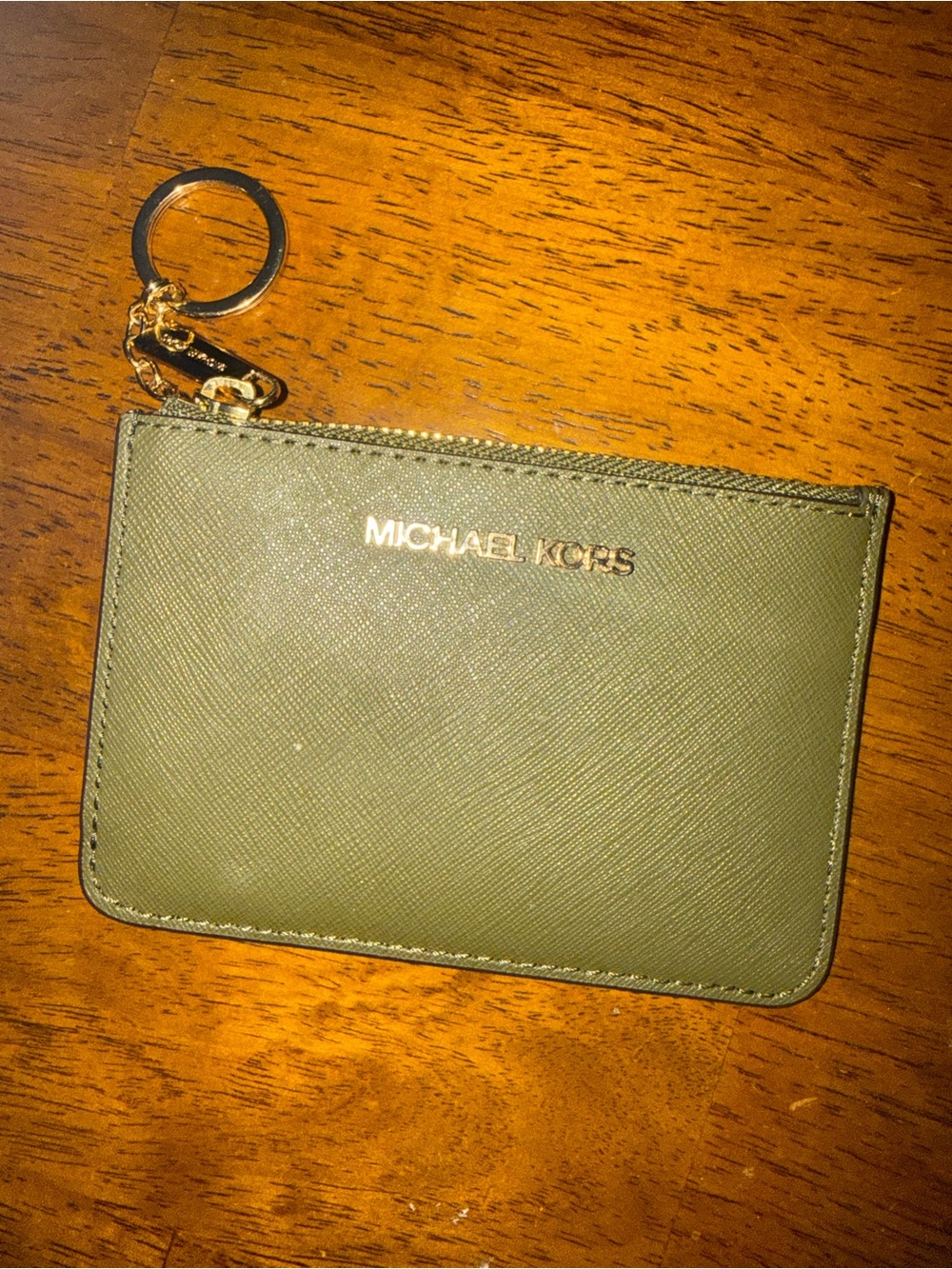 Michael Kors Olive Card Case wallet with Gold Keyring